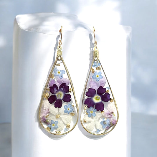 Snowball Bloom Drops – Real Flower Resin Earrings