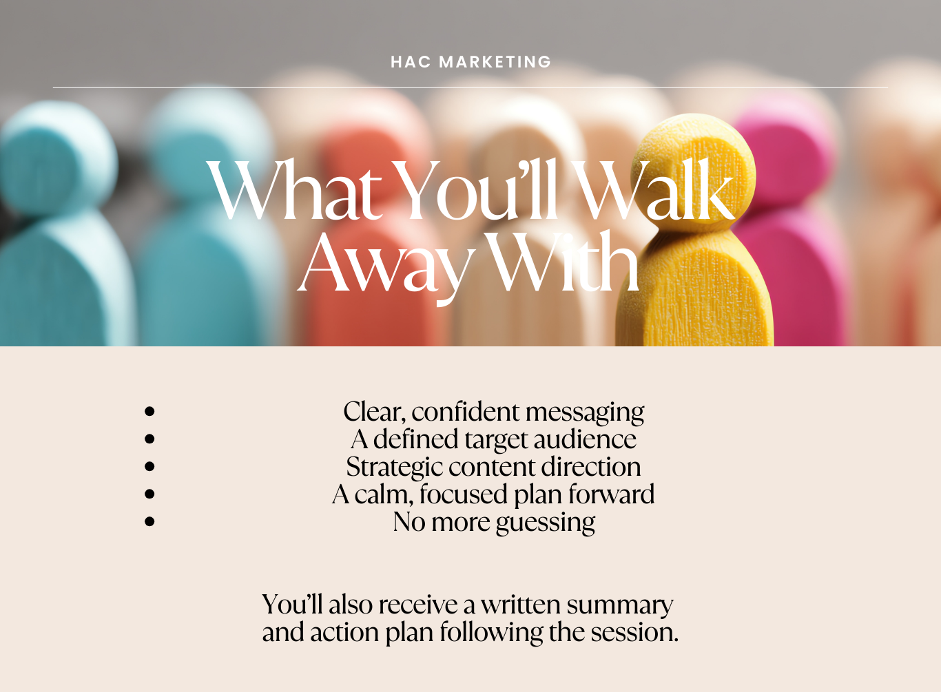 Clarity Session: 
A focused one-on-one session designed to bring clarity to your marketing.