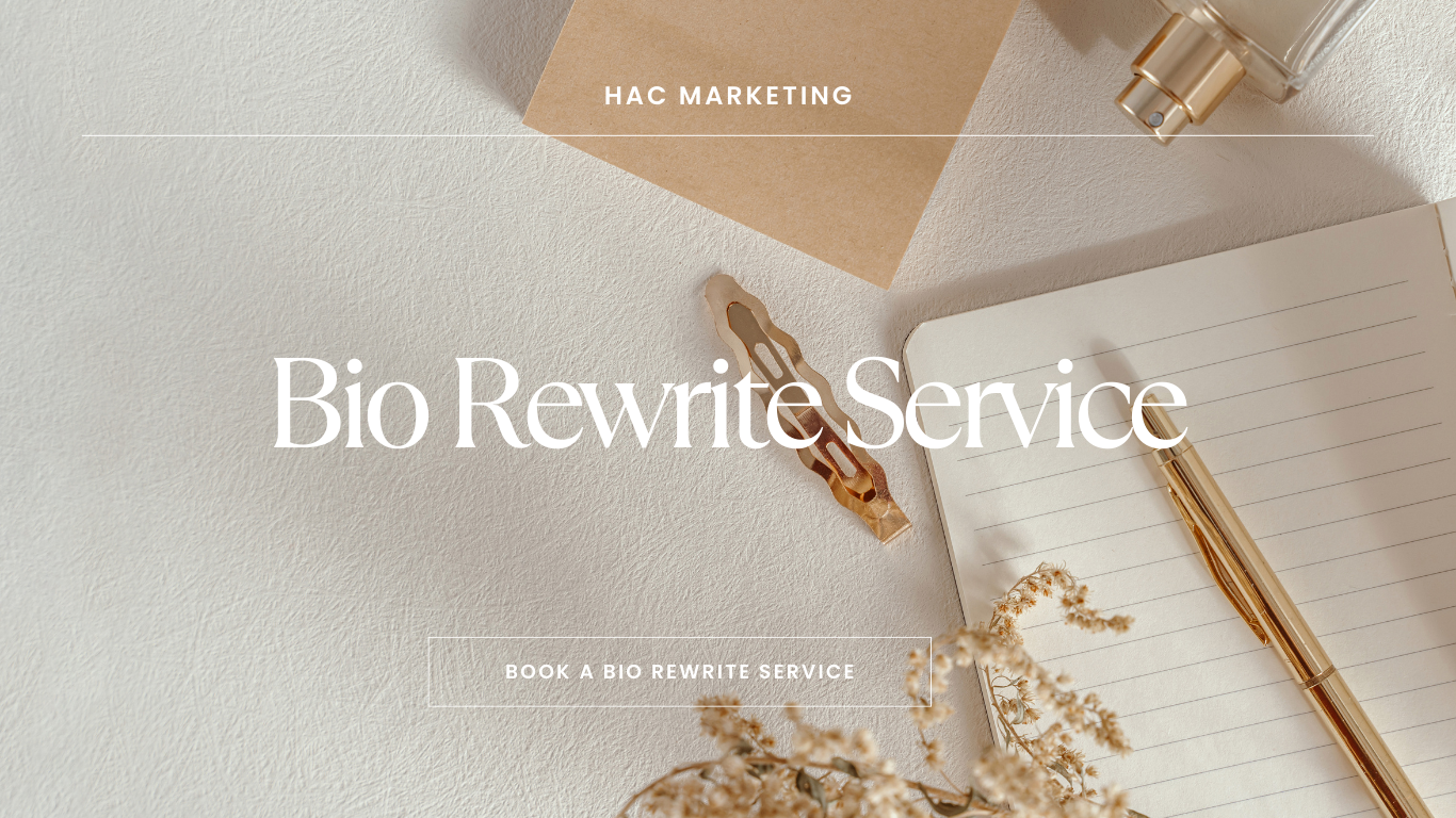 Biography Rewrite:
A thoughtful rewrite of your personal or brand biography to clearly communicate who you are, what you do, and how you support your audience.