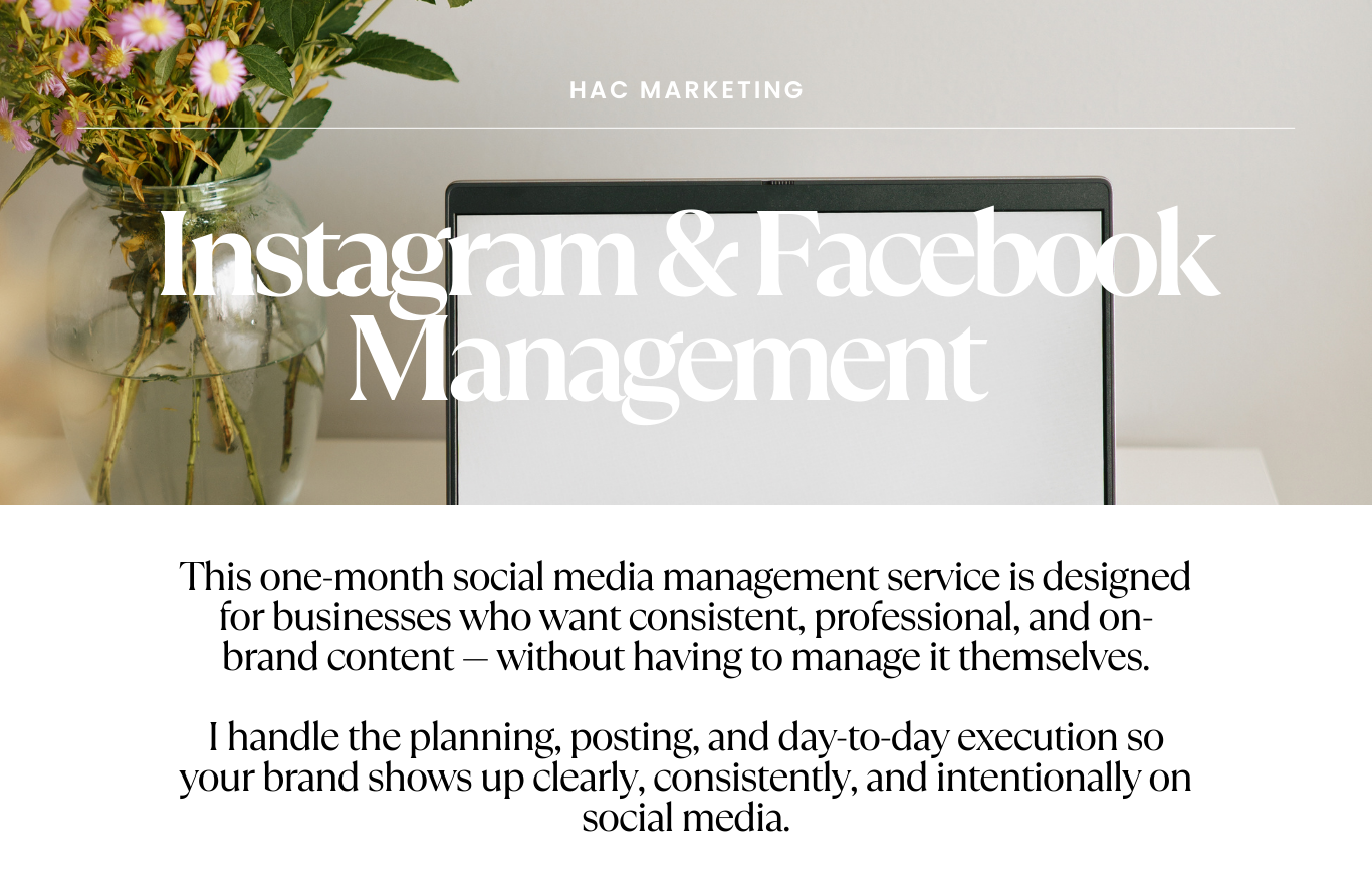 1-Month Support: 
Intentional marketing support designed to bring clarity to your content and confidence to how you show up online.