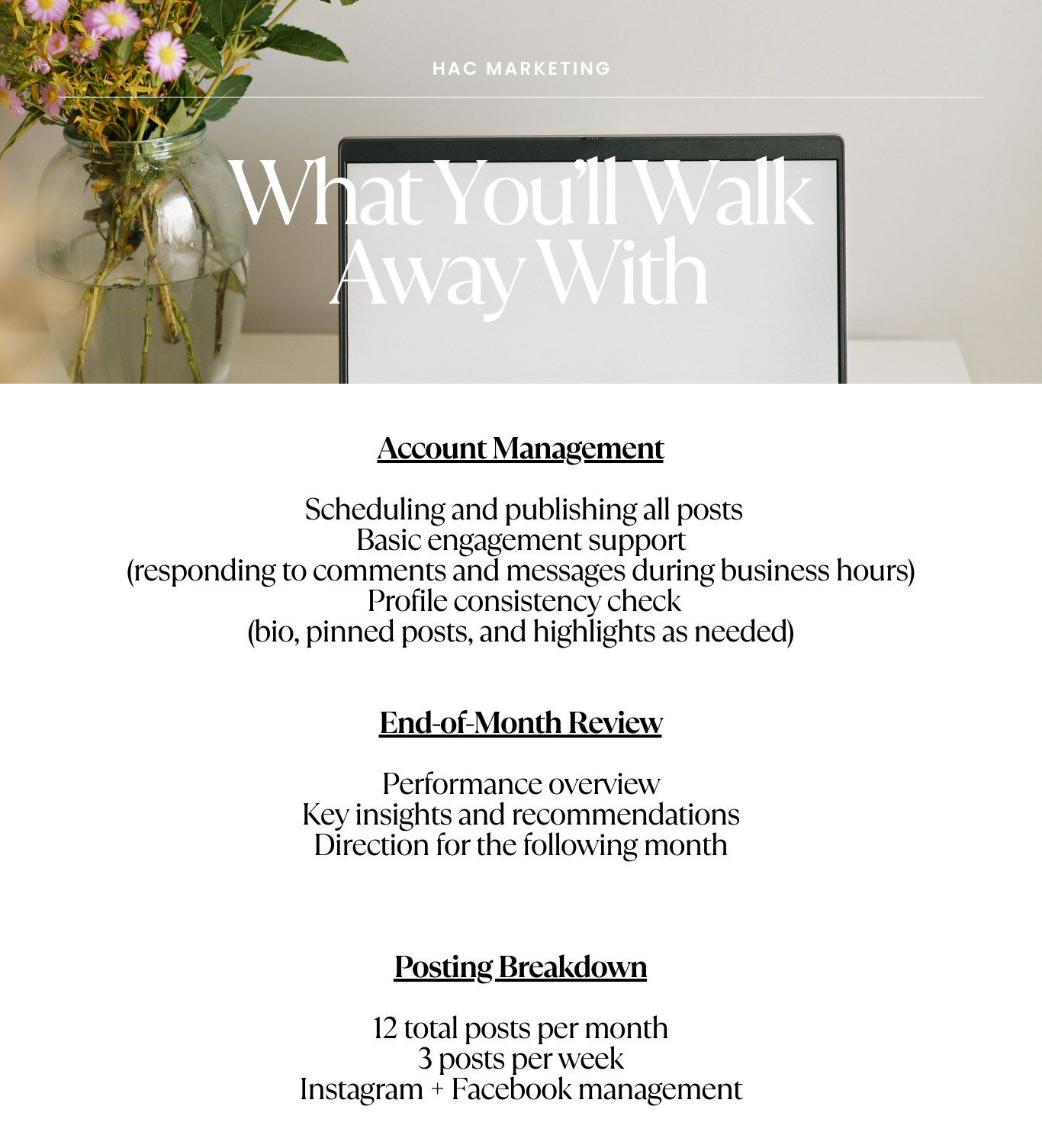 1-Month Support: 
Intentional marketing support designed to bring clarity to your content and confidence to how you show up online.