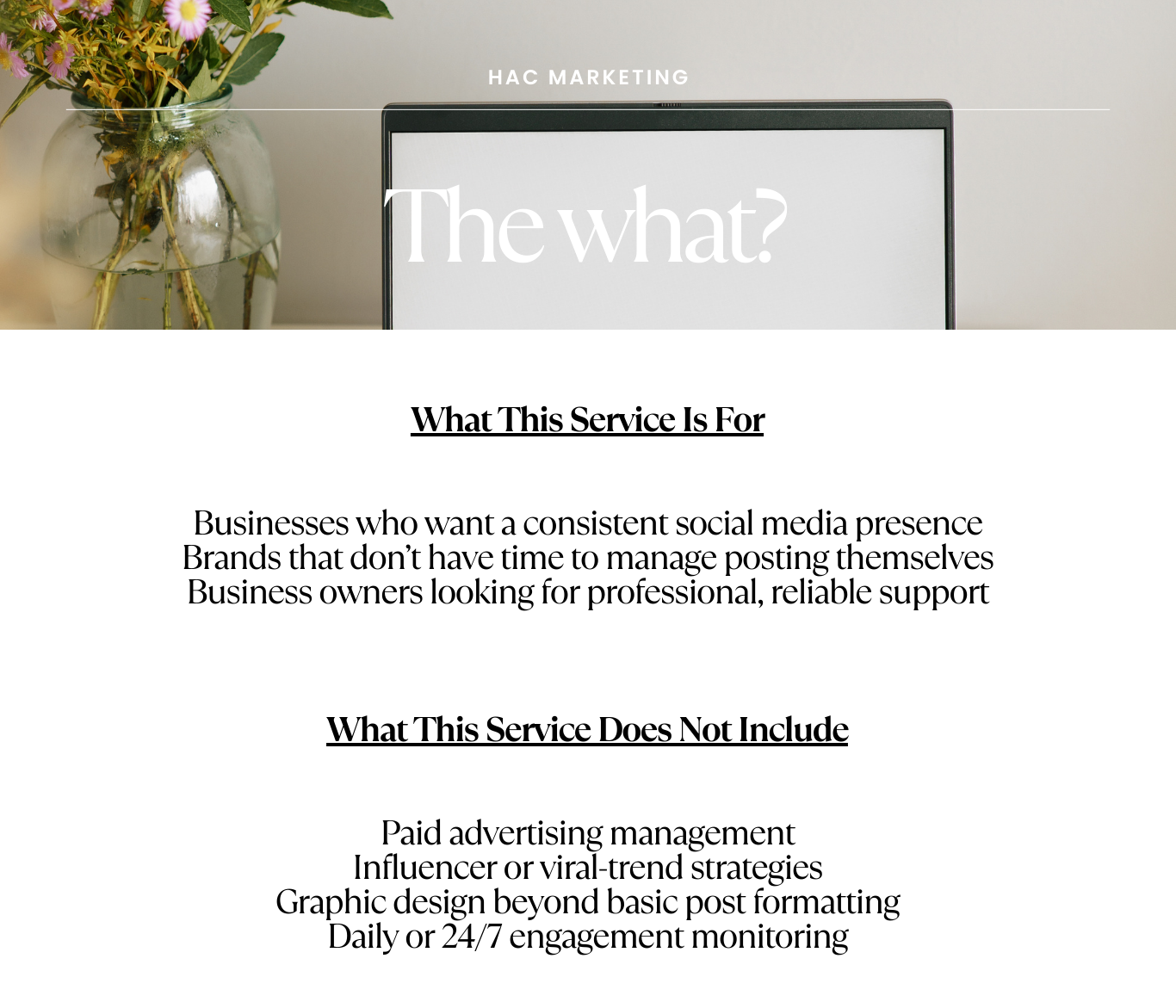 1-Month Support: 
Intentional marketing support designed to bring clarity to your content and confidence to how you show up online.