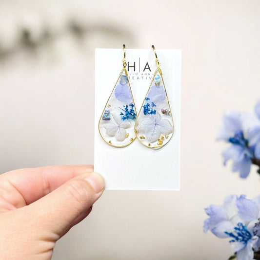 Baby Blue Hydrangea Drops – Real Flower Resin Earrings