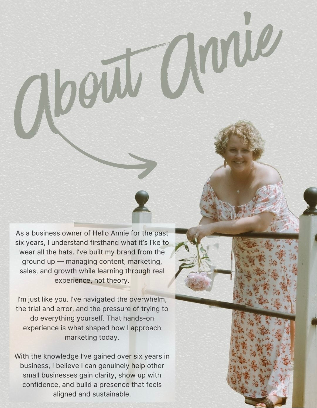 Annie, the founder of HAC Marketing, appears on screen in a calm, minimalist setting. The video introduces her approach to marketing, focused on clarity, intentional strategy, and thoughtful social media support. Soft visuals and text overlays reinforce the message of calm, aligned marketing for small businesses.